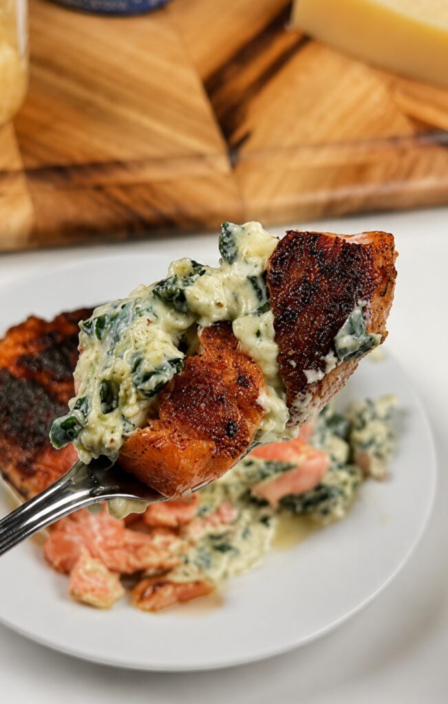 Air Fryer Stays-Stuffed Salmon Recipe (Blackened & Creamy!)