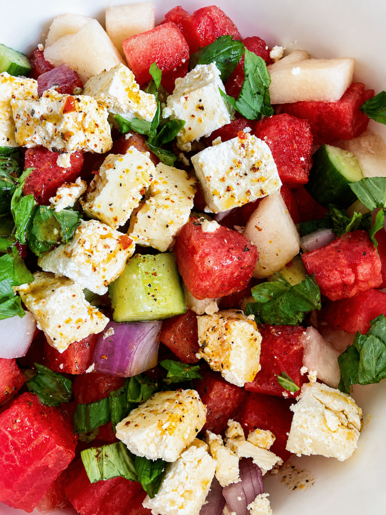 Crispy & Easy Watermelon Feta Salad with Cucumber (Never Soggy!)