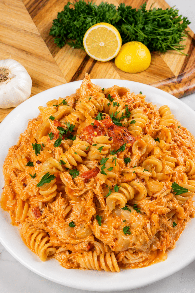 Creamy Crockpot High Protein Chicken Pasta