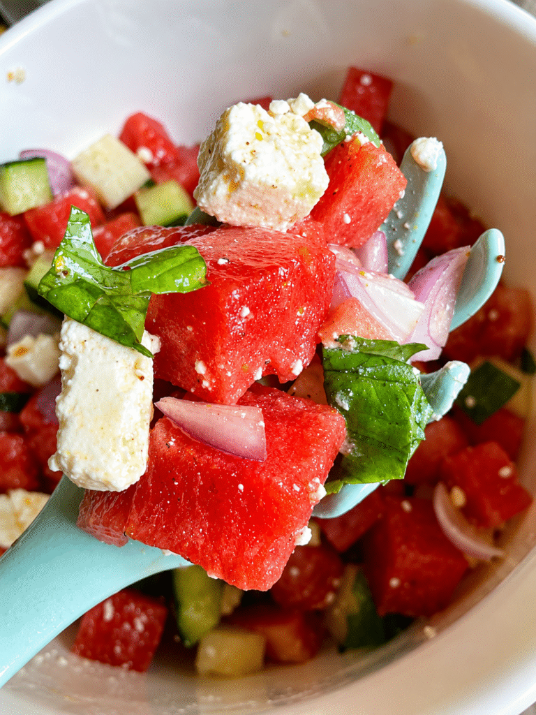 Crispy & Easy Watermelon Feta Salad with Cucumber (Never Soggy!)